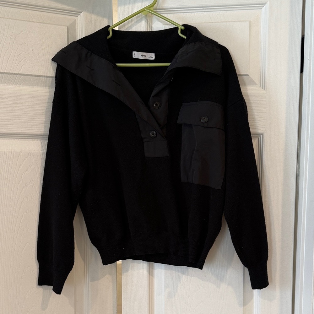 Mango Black Collared Sweater with Button Detail